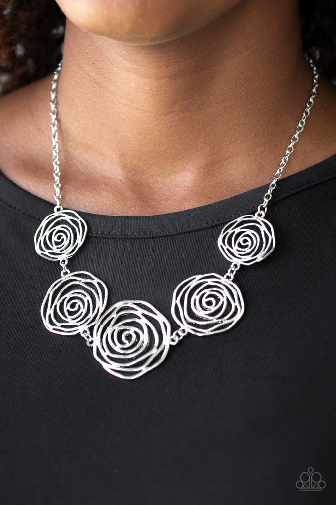 Rosy Rosette - Silver Necklace-Paparazzi