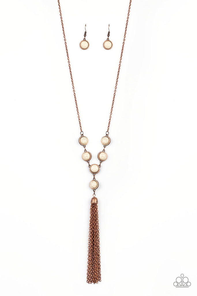 Paparazzi-Rural Heiress-Copper Necklace-White Stone-Long - The Sassy Sparkle