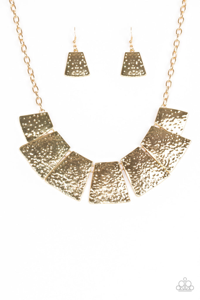 Here Comes The Huntress-Gold $5 Paparazzi Necklace - The Sassy Sparkle