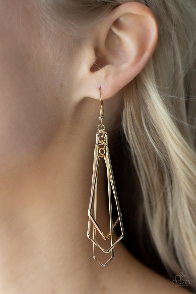 Shape Shifting Shimmer-Gold Paparazzi Earring - The Sassy Sparkle