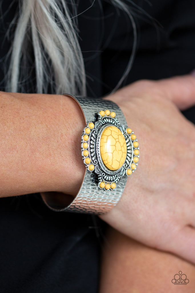 Paparazzi-Canyon Crafted-Yellow Stone and Silver Cuff Bracelet - The Sassy Sparkle