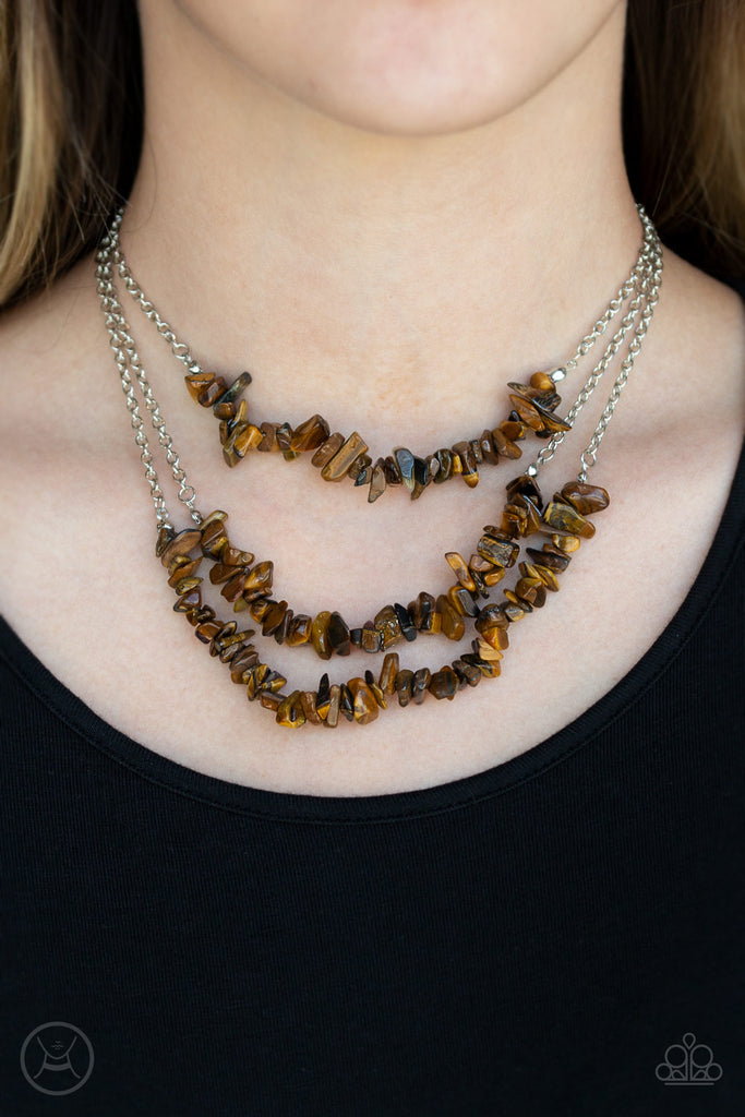 Paparazzi-Eco Goddess-brown Tiger's Eye Stone Layered Choker Necklace - The Sassy Sparkle