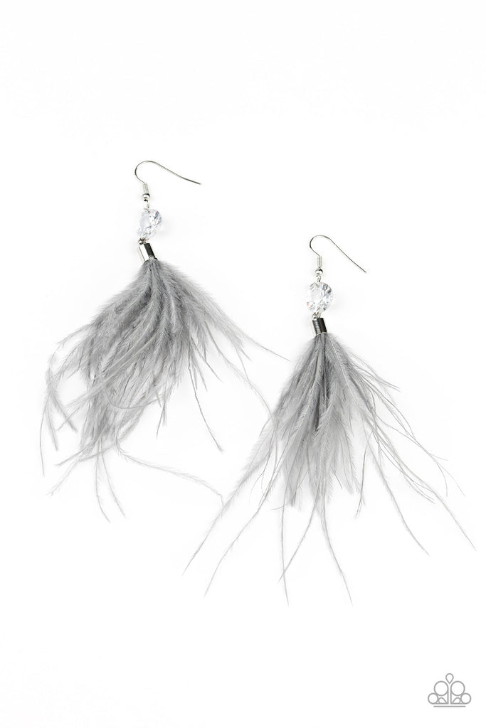 Feathered Flamboyance-Silver Paparazzi Earring - The Sassy Sparkle