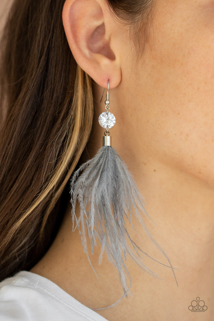 Feathered Flamboyance-Silver Paparazzi Earring - The Sassy Sparkle