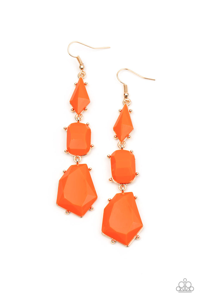 Geo Getaway-Orange and Gold Earrings-Paparazzi - The Sassy Sparkle