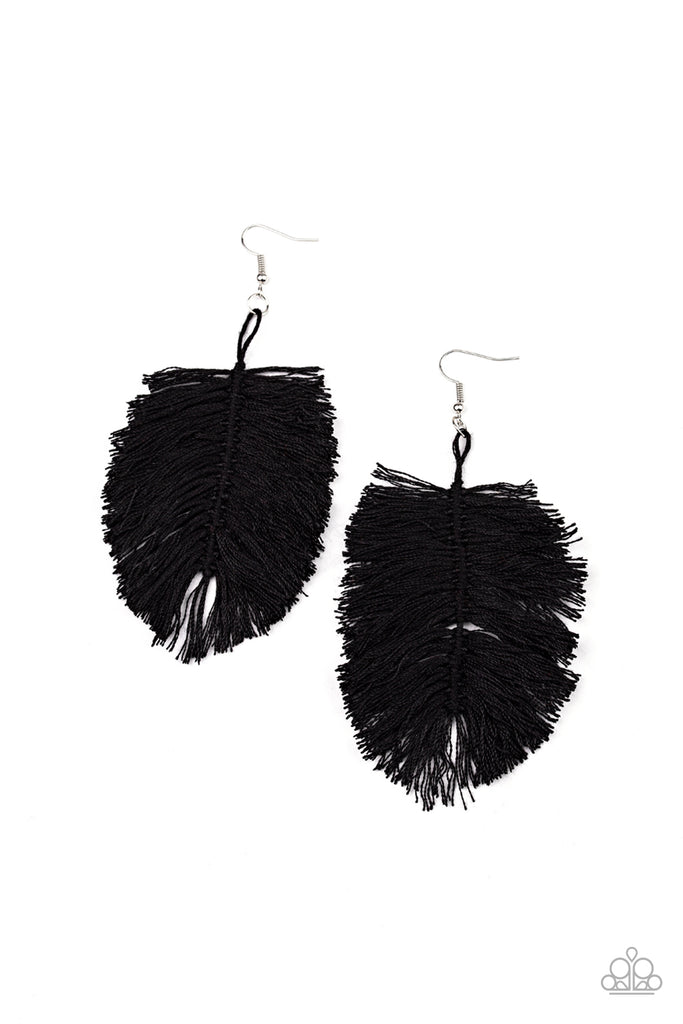 Hanging By A Thread - Black Fringe Earring-Paparazzi