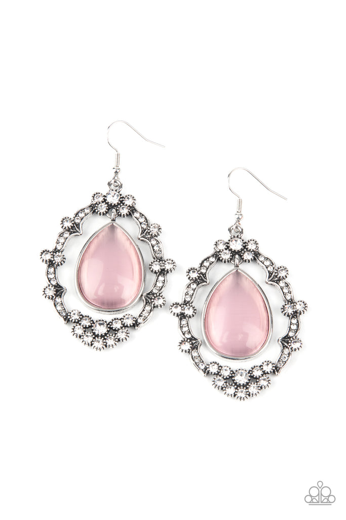 Icy Eden-Pink Earring-Moonstone with white rhinestones-Paparazzi - The Sassy Sparkle
