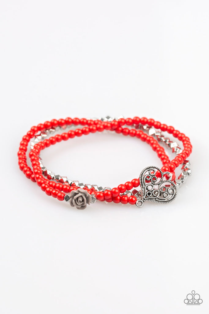 Lover's Loot-Red bracelet Set-Heart charm-Stretchy - The Sassy Sparkle