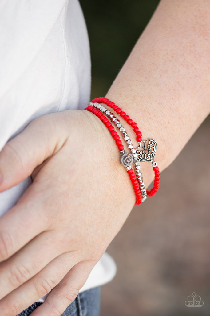 Lover's Loot-Red bracelet Set-Heart charm-Stretchy - The Sassy Sparkle