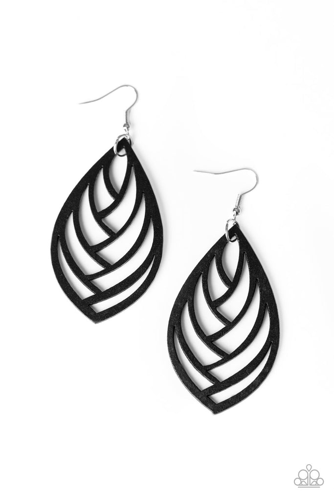 Out Of The Woodwork - Black Wood Earring-Paparazzi
