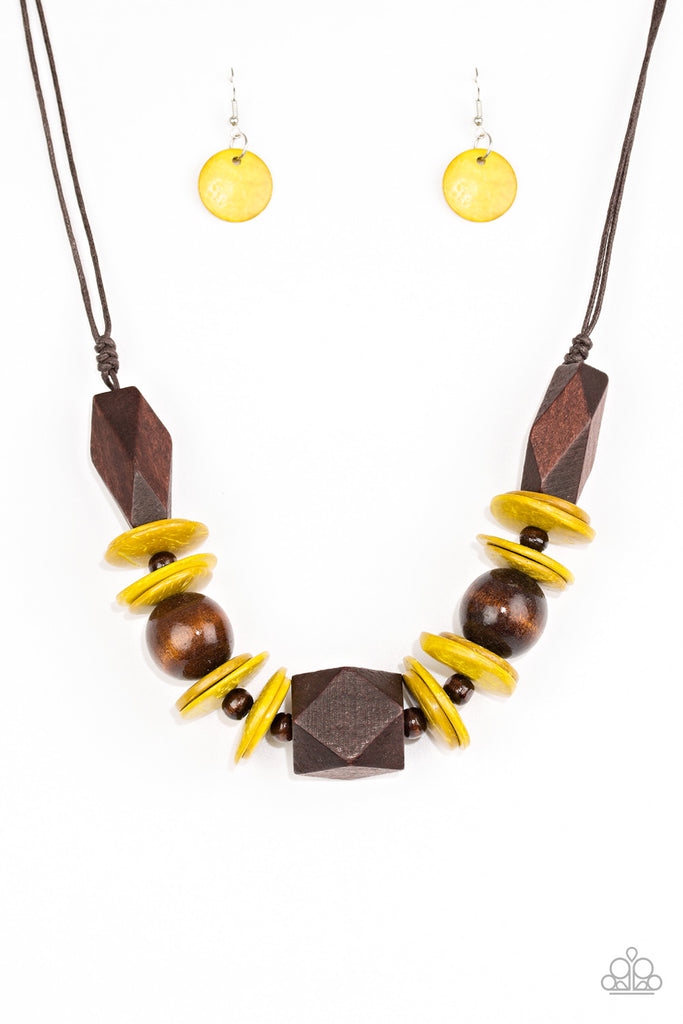 Pacific Paradise-Yellow Wood Necklace-Paparazzi - The Sassy Sparkle
