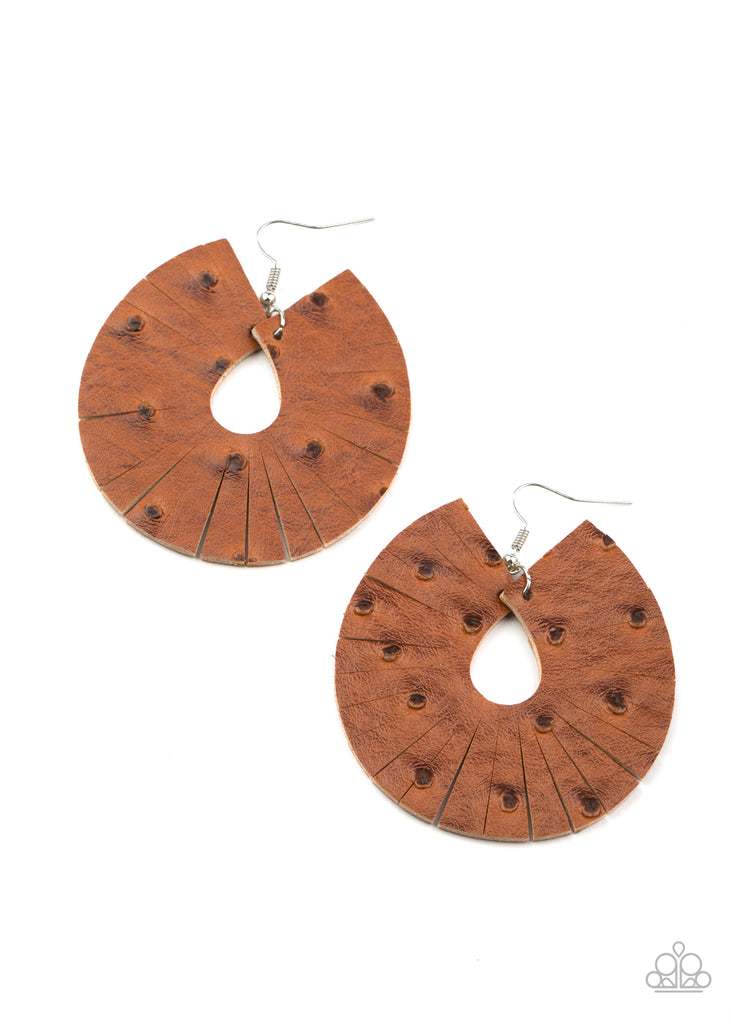 Palm Islands - Brown Leather Earring-Paparazzi