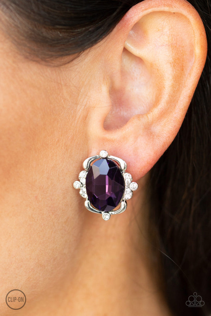 Regally Radiant- Purple Earring-Clip On-Paparazzi - The Sassy Sparkle