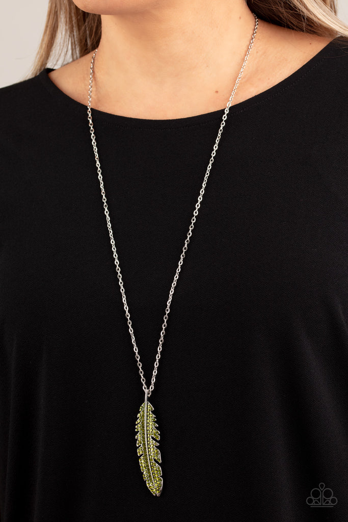 Soaring High-Green Necklace-Feather Pendant-Paparazzi - The Sassy Sparkle