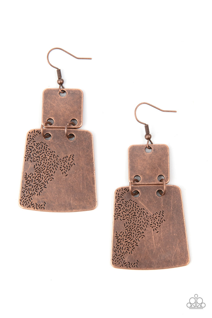 Tagging Along - Vintage Copper Earring-Paparazzi