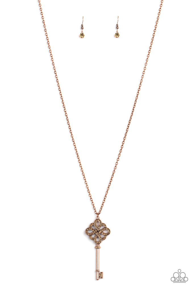 Paparazzi-Unlocked-copper necklace-key-long - The Sassy Sparkle