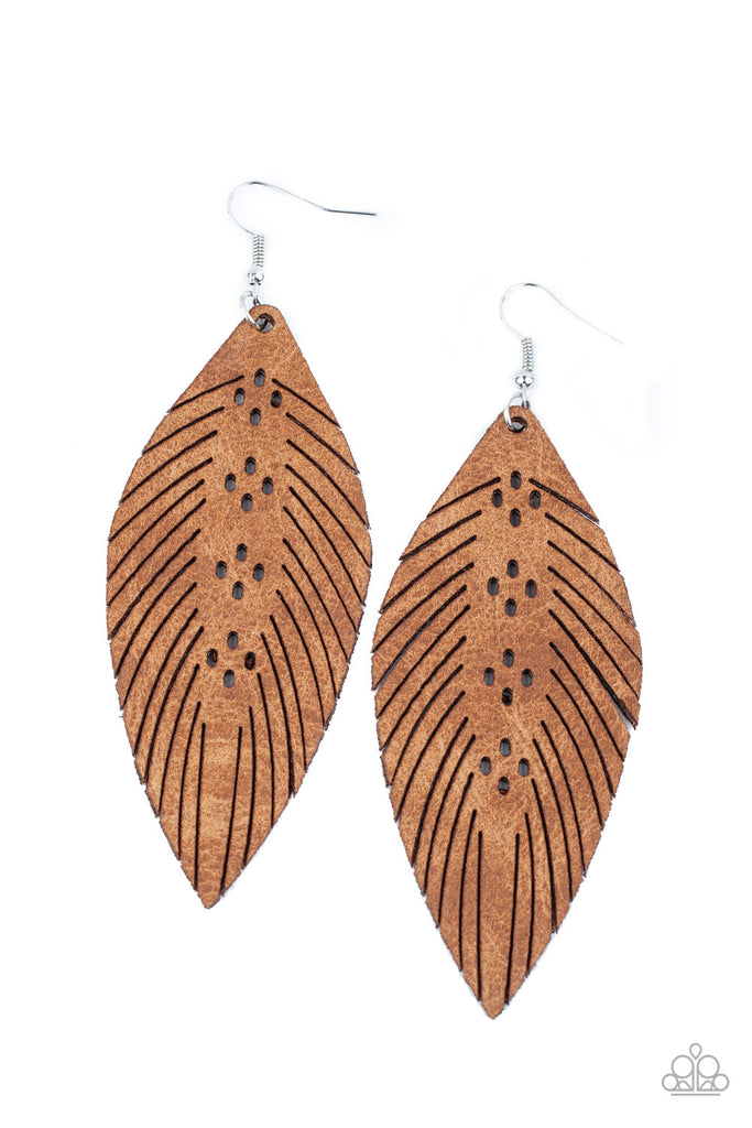 Wherever The Wind Takes Me-Brown Earrings-Leather-Feather-$5 Paparazzi - The Sassy Sparkle