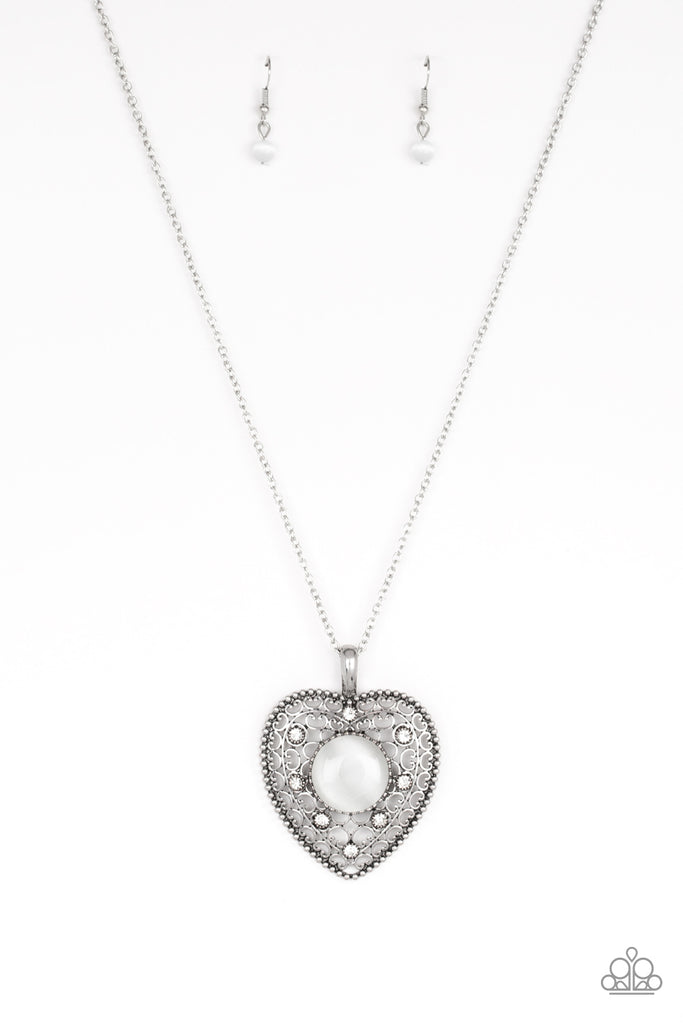 One Heart-White $5 Paparazzi Necklace-Heart-Moonstone-Cat's Eye - The Sassy Sparkle