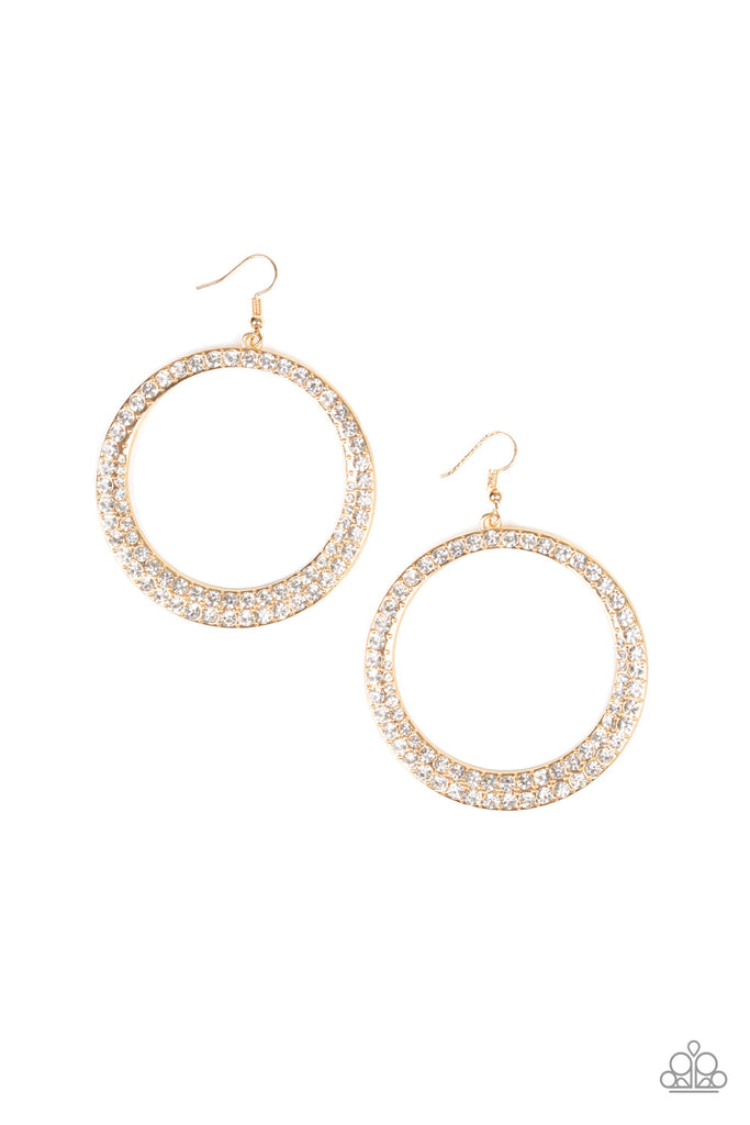 So Demanding-Gold Earrings With White Rhinestones-Paparazzi - The Sassy Sparkle