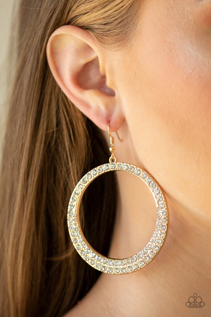 So Demanding-Gold Earrings With White Rhinestones-Paparazzi - The Sassy Sparkle
