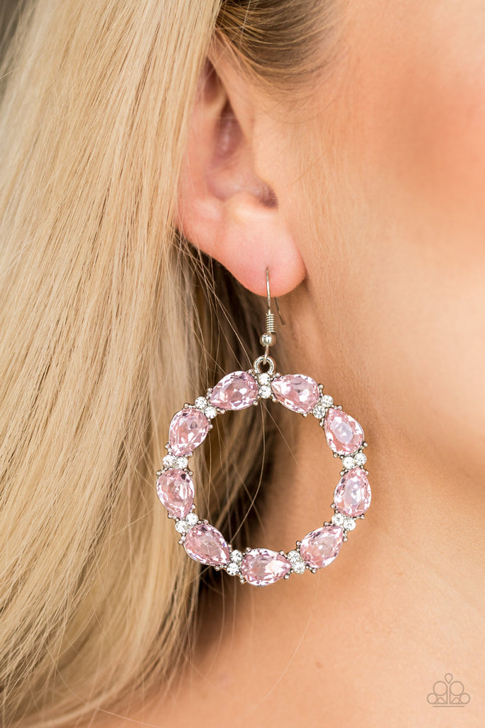Ring Around the Rhinestones-Pink Paparazzi Earrings - The Sassy Sparkle