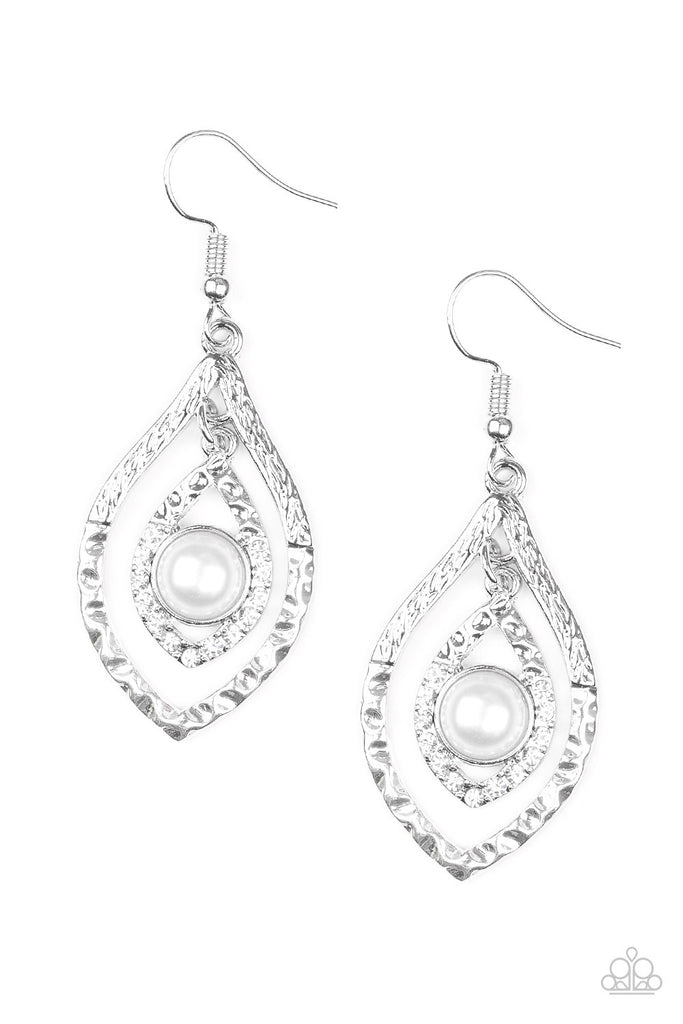 Paparazzi-Breaking Glass Ceilings-White pearl Earrings-Marquis Rhinestones - The Sassy Sparkle