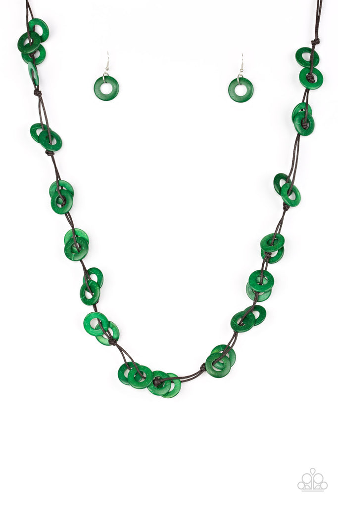 Paparazzi-Waikiki Winds-Green Wood Necklace - The Sassy Sparkle