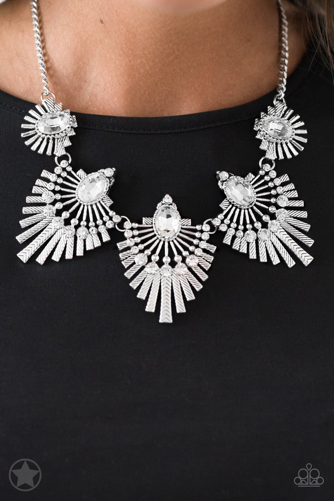 Paparazzi-Miss YOU-niverse-White Rhinestone and Silver Blockbuster Necklace - The Sassy Sparkle