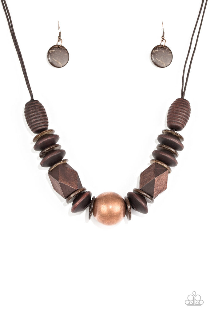 Grand Turks Getaway - Vintage Copper and Wood Necklace-Paparazzi