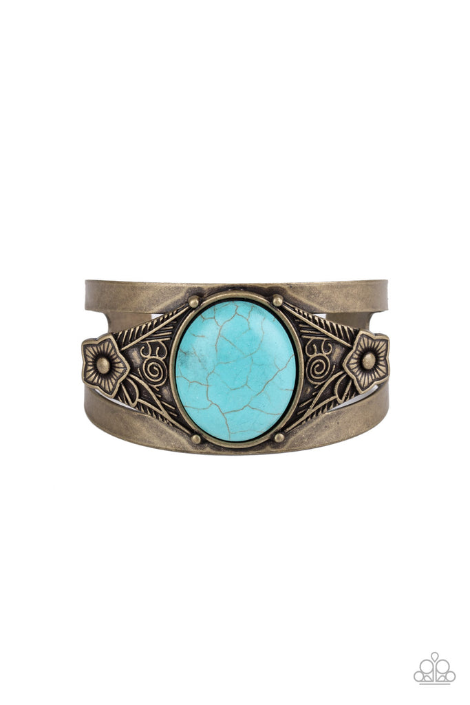 Paparazzi-Desert Nature-Brass and Turquoise Stone Cuff Bracelet - The Sassy Sparkle