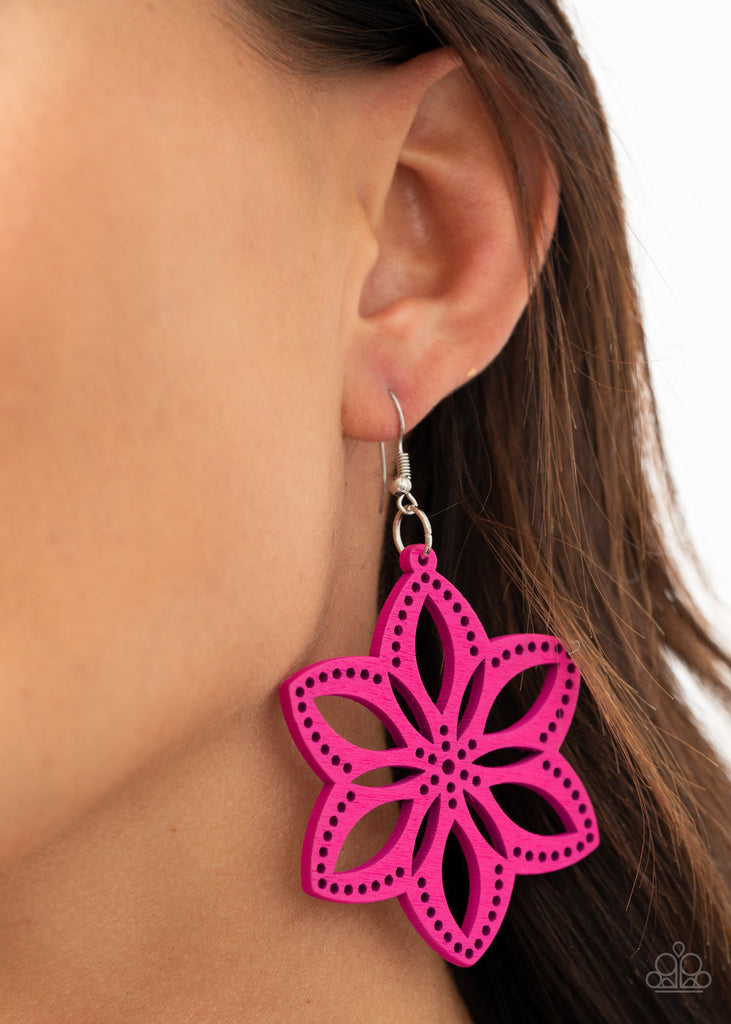Bahama Blossoms - Pink Wood Earring-Paparazzi