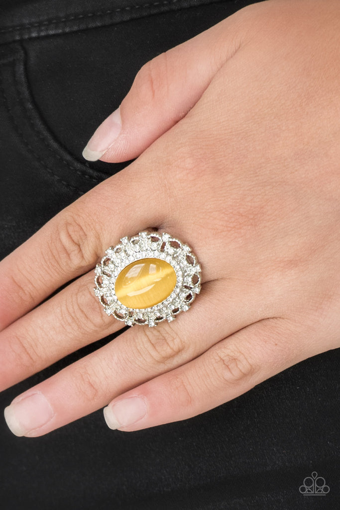 BAROQUE The Spell-Yellow Ring-Moonstone-Cat's Eye-Paparazzi - The Sassy Sparkle