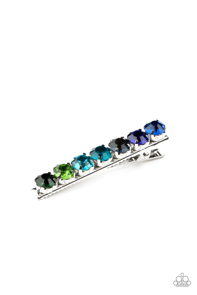 Bedazzling Beauty-Multi Hair Clip-$5 Paparazzi-ombre green-blue - The Sassy Sparkle