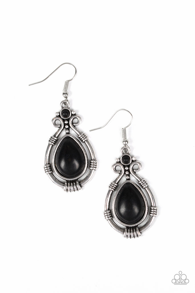 Paparazzi-Canyon Scene-Black stone and Silver Earrings - The Sassy Sparkle
