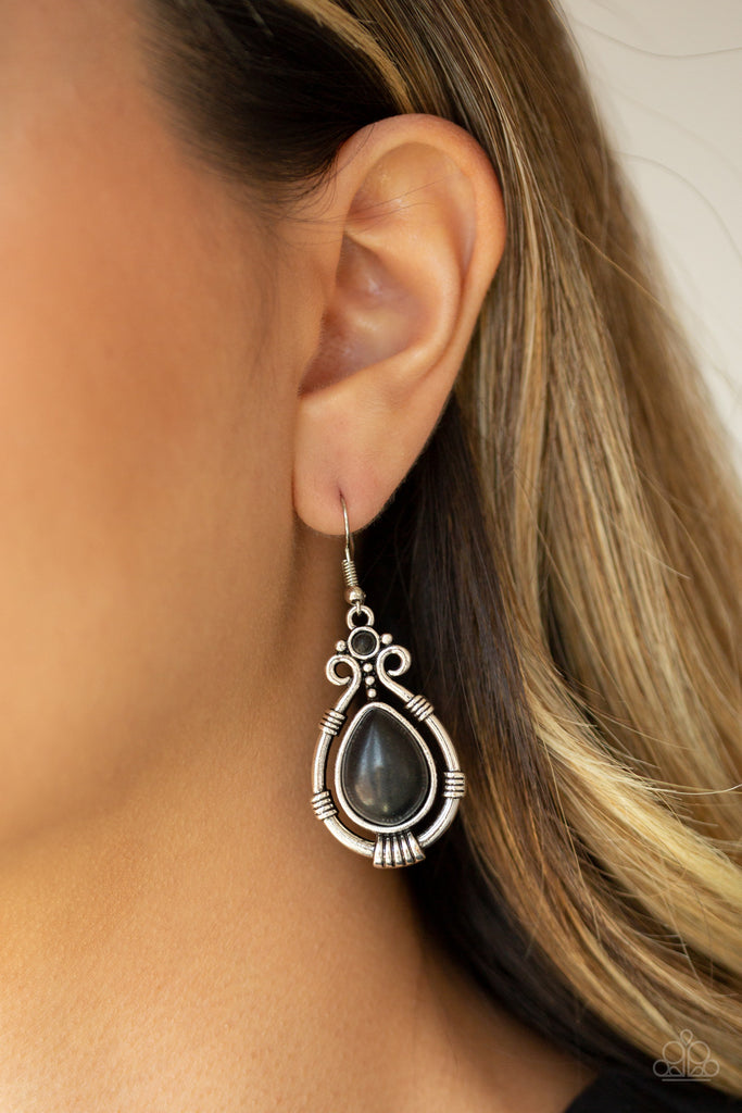 Paparazzi-Canyon Scene-Black stone and Silver Earrings - The Sassy Sparkle