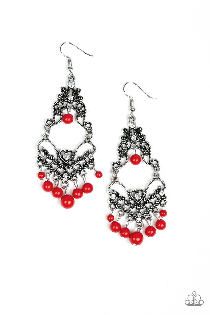 Colorfully Cabaret-Red Earring-Paparazzi - The Sassy Sparkle