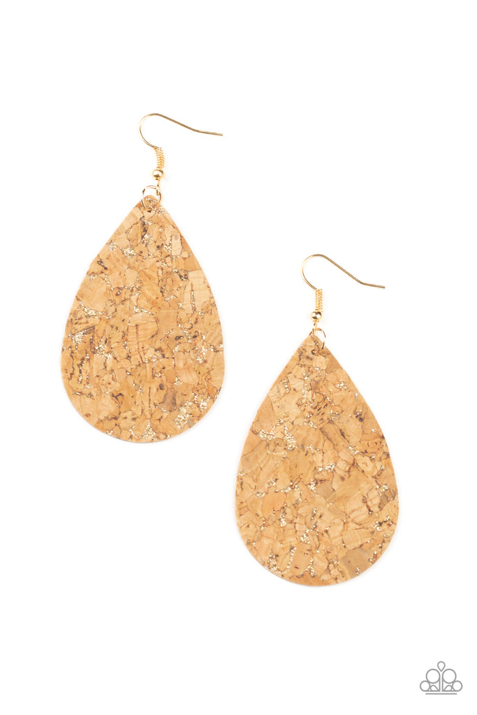 CORK It Over-Gold Earring-lightweight-Paparazzi - The Sassy Sparkle