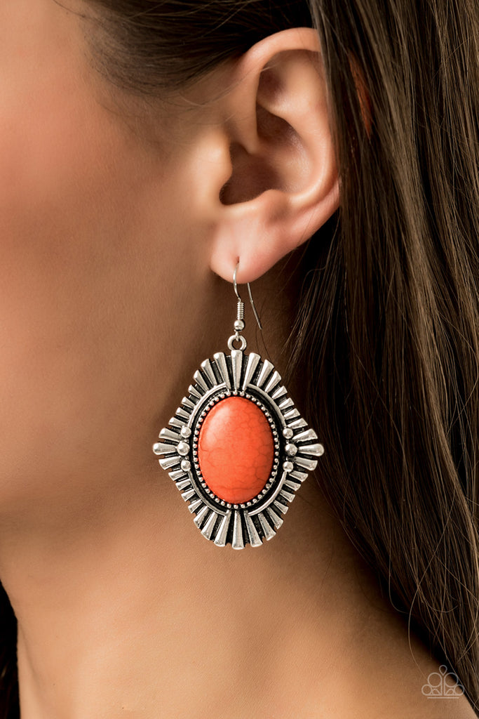 Easy As Pioneer-Orange Stone Paparazzi Earrings - The Sassy Sparkle