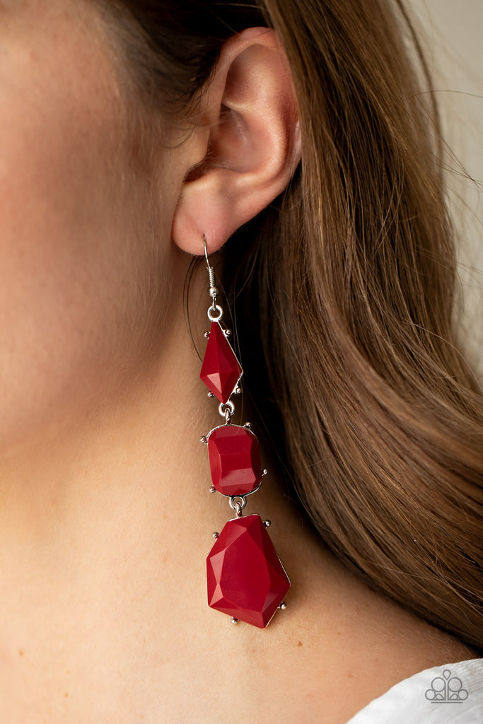 Geo Getaway - Red Earrings-Paparazzi