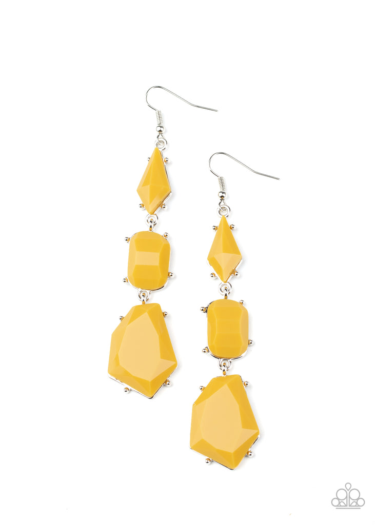 Geo Getaway - Yellow Earring-Paparazzi