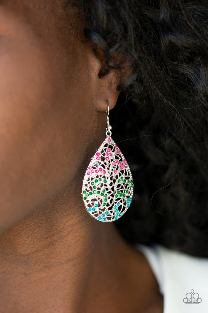 Hustle and Bustle-Multi Earring-colored rhinestones-Paparazzi - The Sassy Sparkle