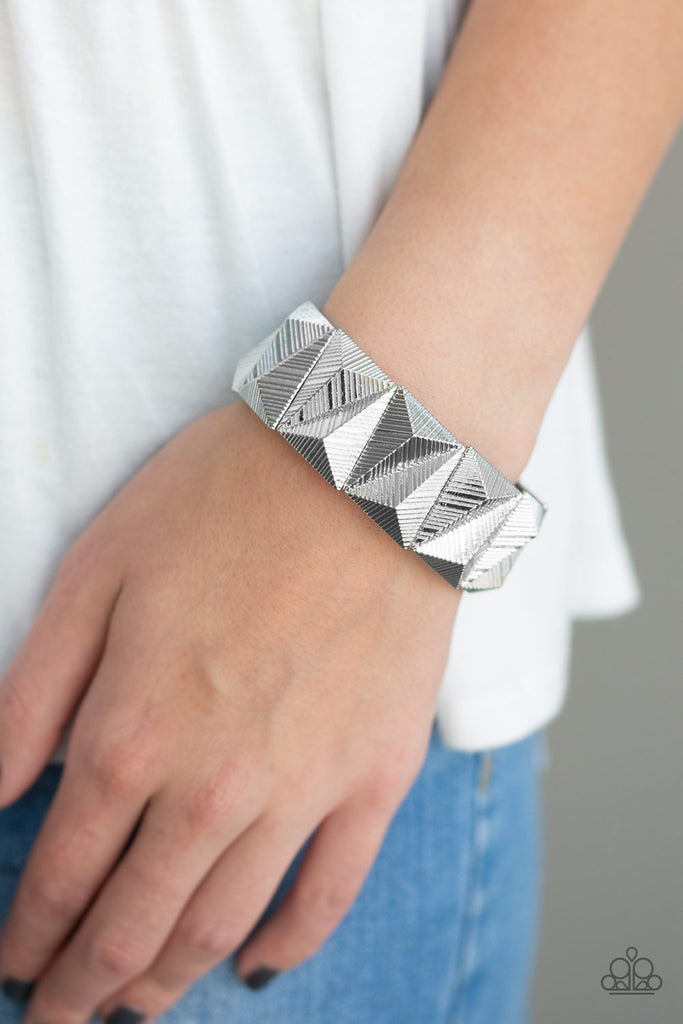 Paparazzi-Metallic Geode-silver bracelet-stretchy - The Sassy Sparkle