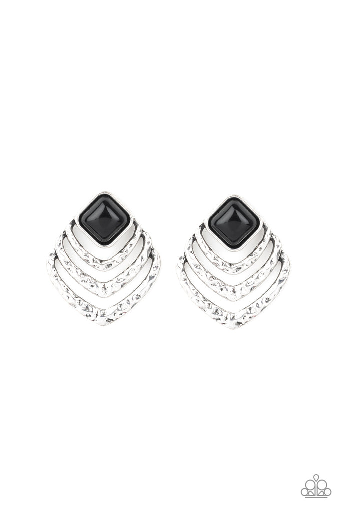 Rebel Ripple - Black Post Earring-Paparazzi