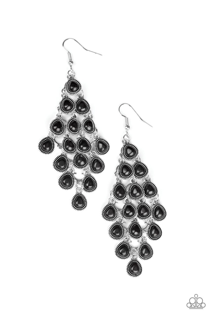 Rural Rainstorms-Black Stone and Silver $5 Paparazzi Earring - The Sassy Sparkle