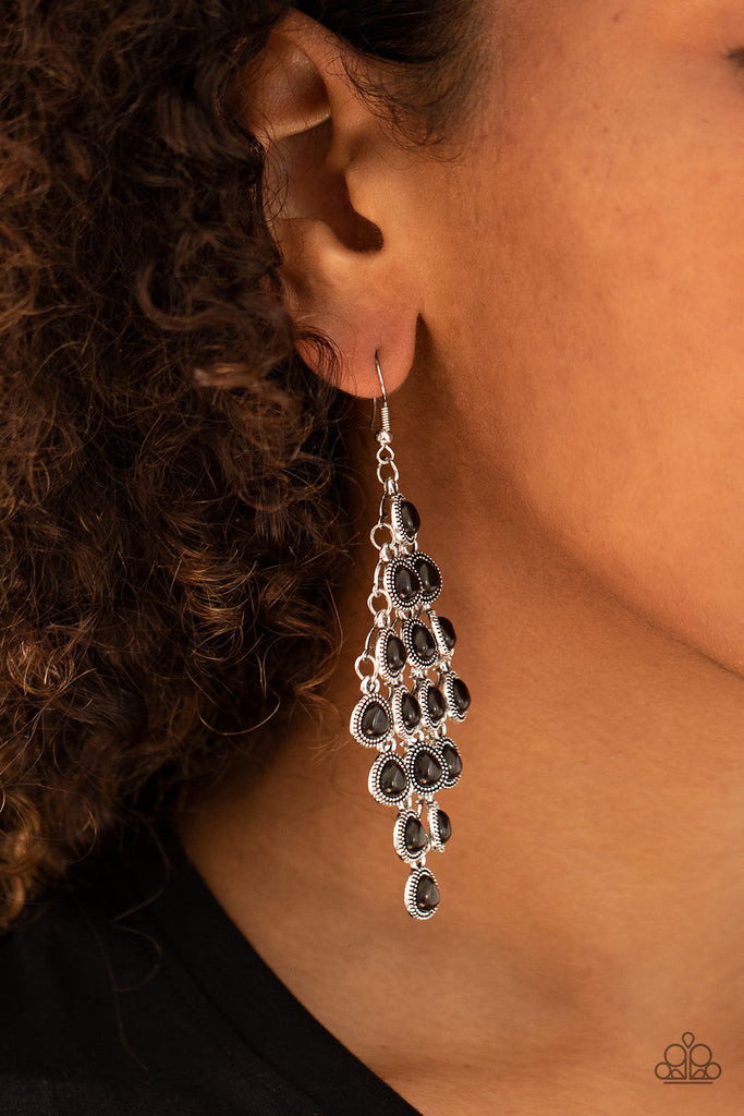 Rural Rainstorms-Black Stone and Silver $5 Paparazzi Earring - The Sassy Sparkle