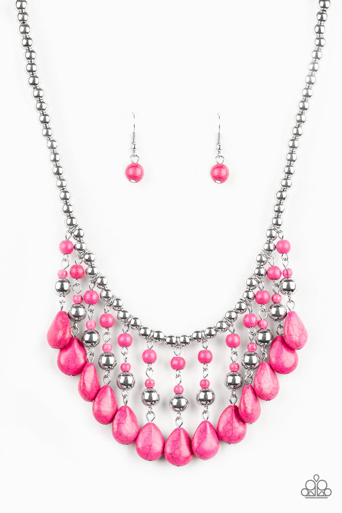 Rural Revival-Pink Paparazzi Necklace-stone fringe - The Sassy Sparkle