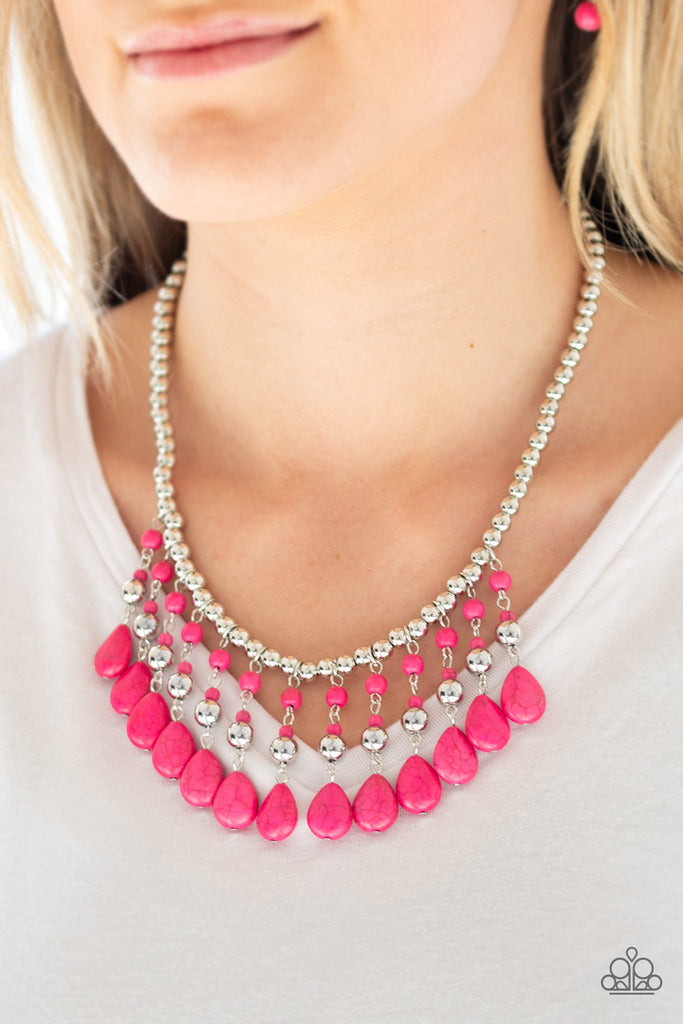 Rural Revival-Pink Paparazzi Necklace-stone fringe - The Sassy Sparkle