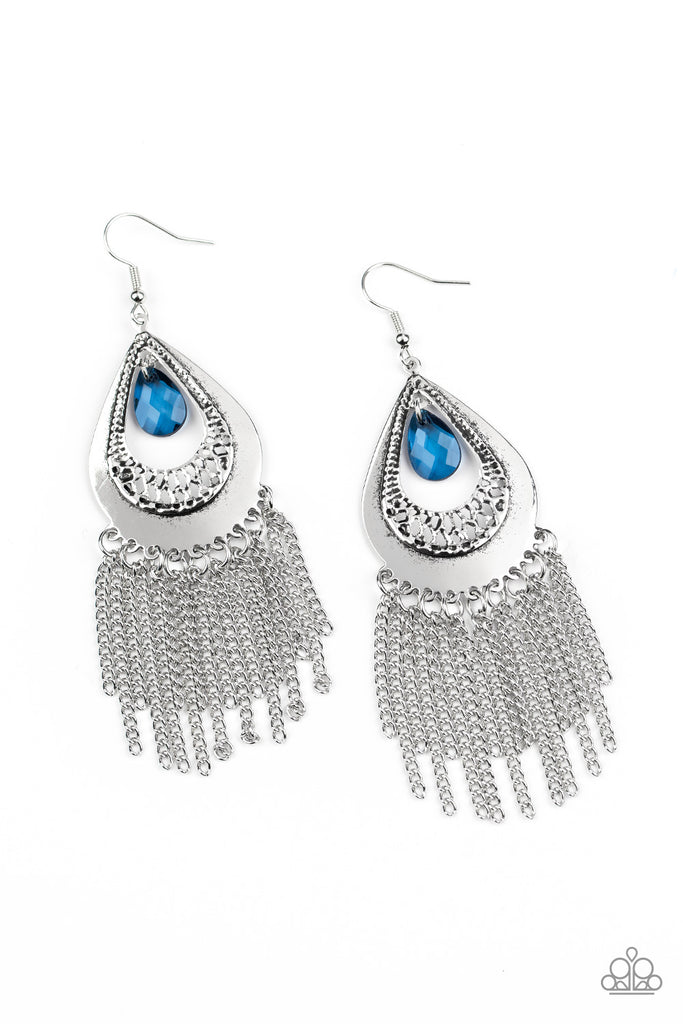 Scattered Storms-Blue Earring-Metal Fringe-Paparazzi - The Sassy Sparkle