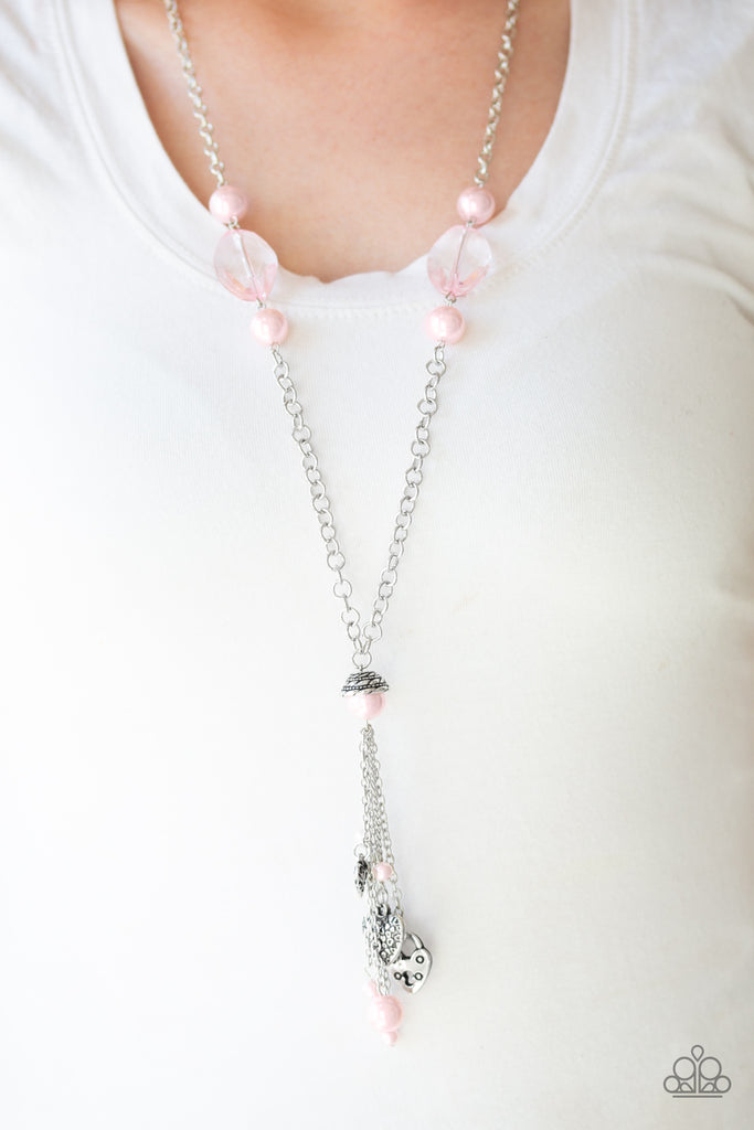 Heart-Stopping Harmony-Pink Necklace-Pearl-Heart-Paparazzi - The Sassy Sparkle