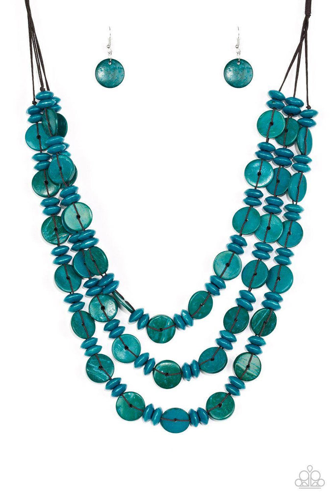 Barbados Bopper - Blue Wood Necklace-Paparazzi